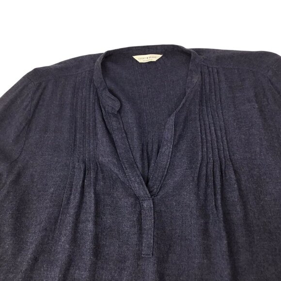 Lucky Brand Pin Tuck Blue Top Size Large Relaxed Breezy Rayon Tie Sleeve Rayon - Picture 7 of 7